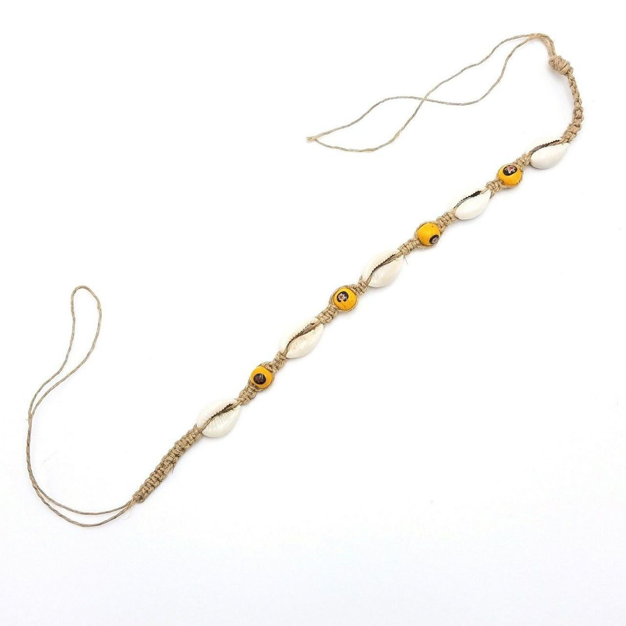 Gibi Cowrie Shell Hemp Choker with Evil Eye Glass Beads