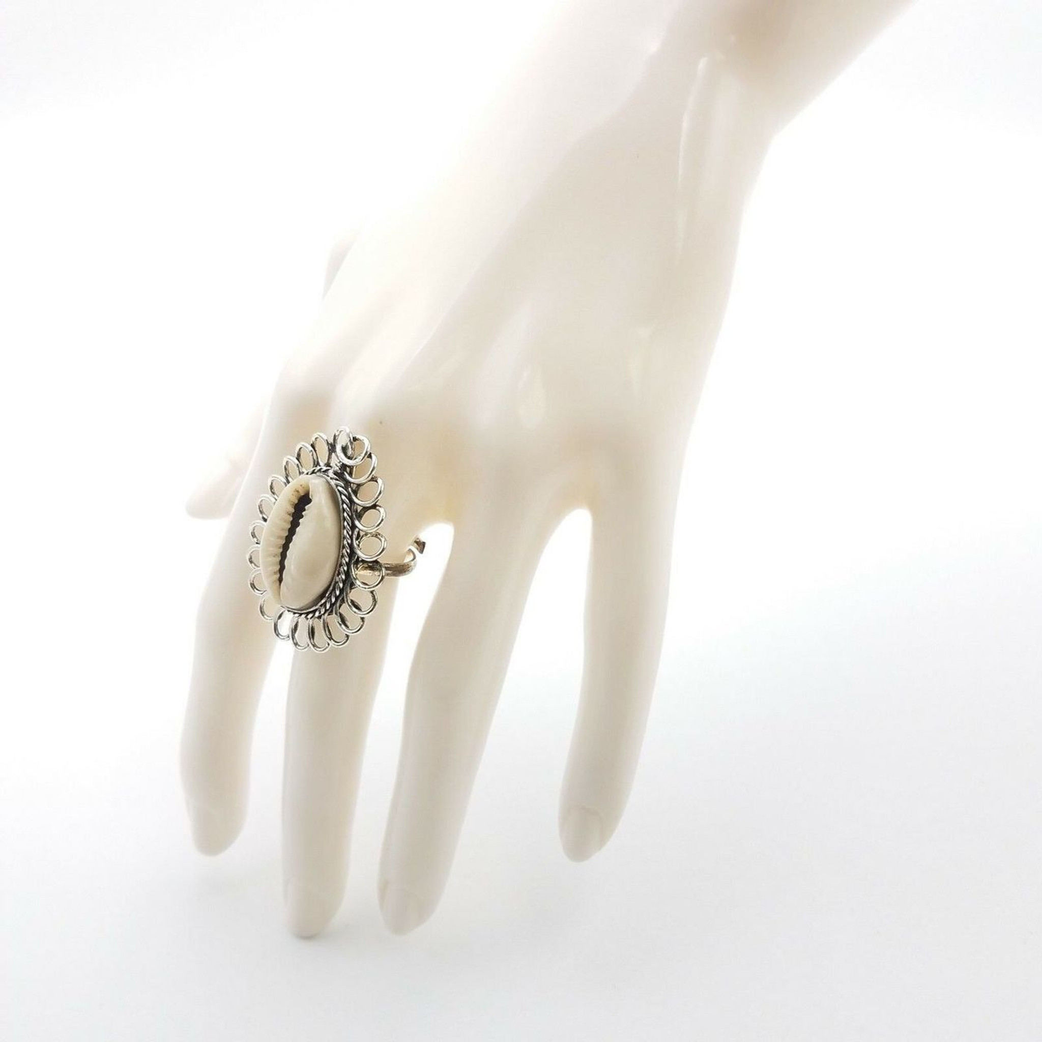 Natural Cowrie Shell Finger Ring Boho Surfer Beach Tribal Jewelry Silver Plated