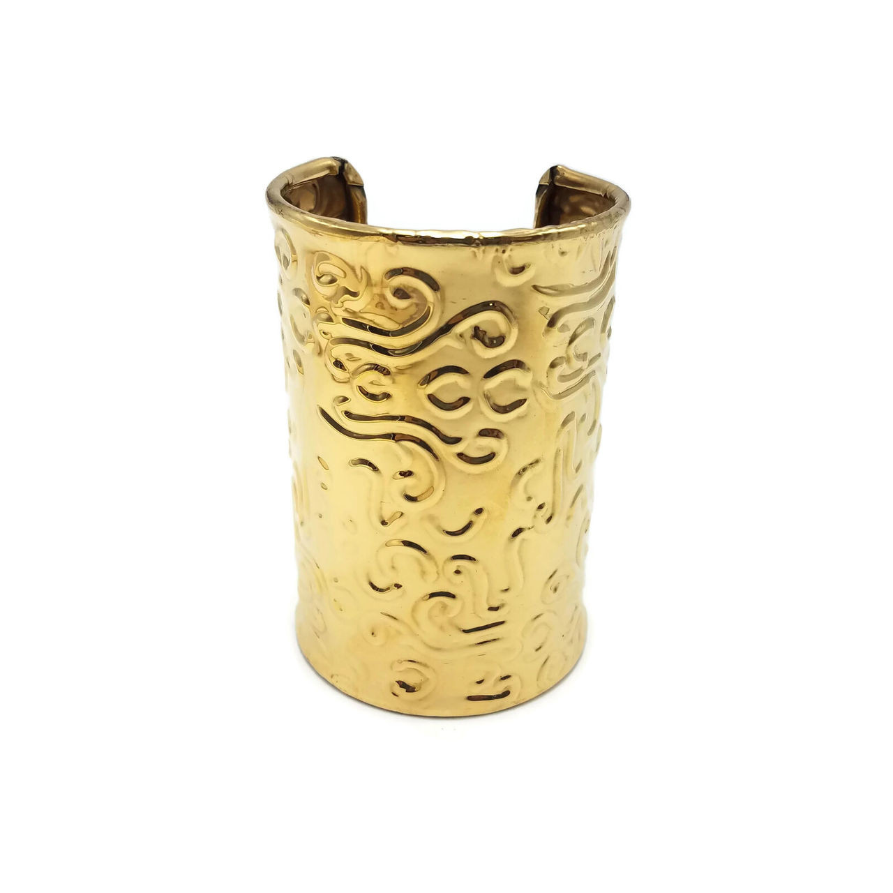 Imena Gold Plated  Cuff with Hammered Filigree Design