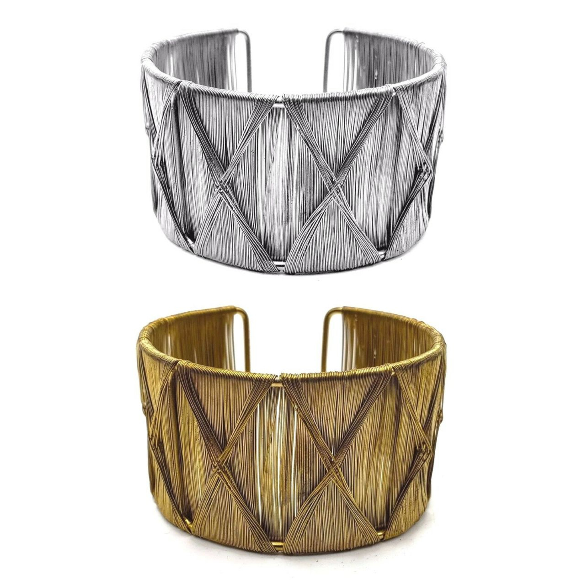 Lissa Criss Cross Brass Cuff in Silver and Gold