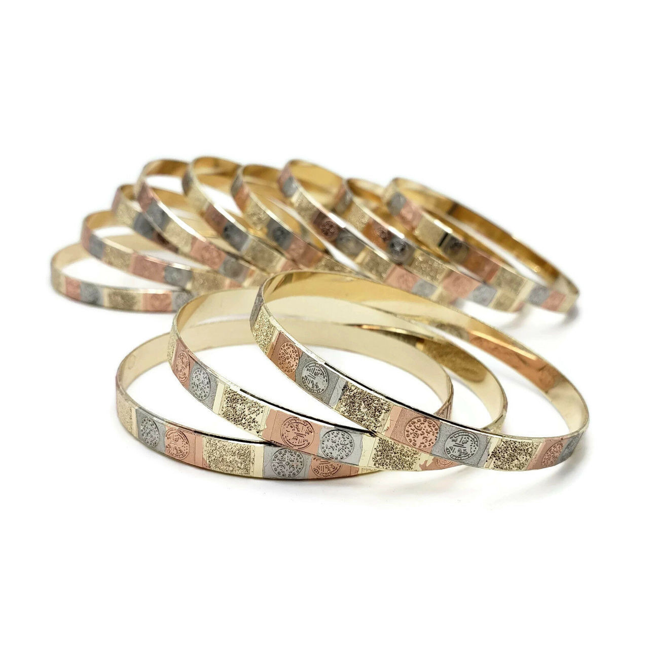 Samiya Three Tone Bangle Set with San Benito Coin Accents