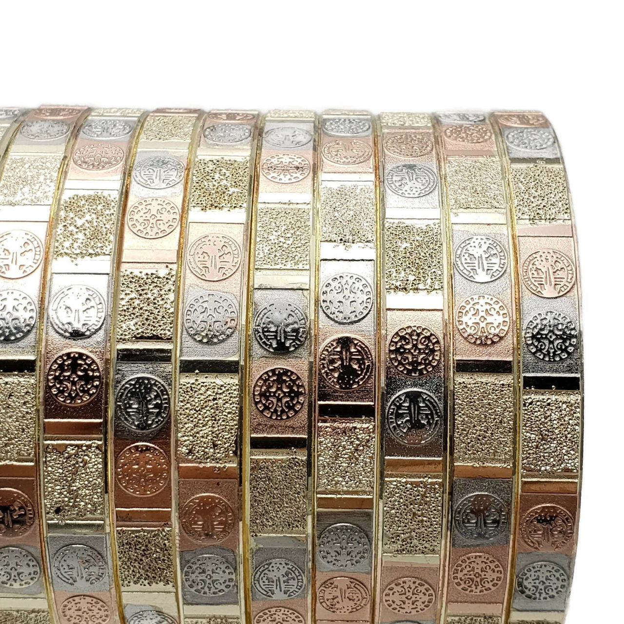 Samiya Three Tone Bangle Set with San Benito Coin Accents