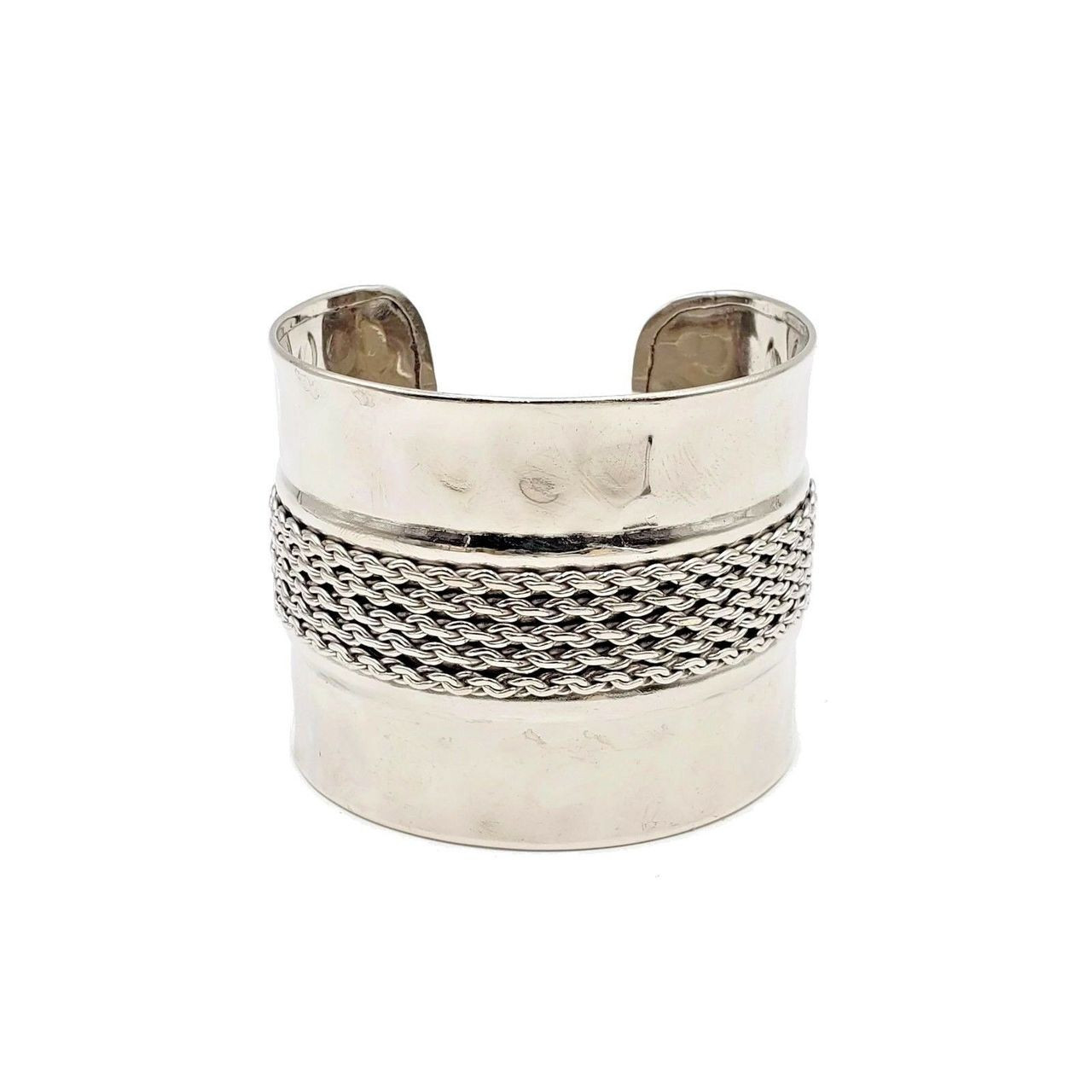 Kessie Gypsy / Boho Style Silver Brass Cuff with Multi Layer Chain Accent