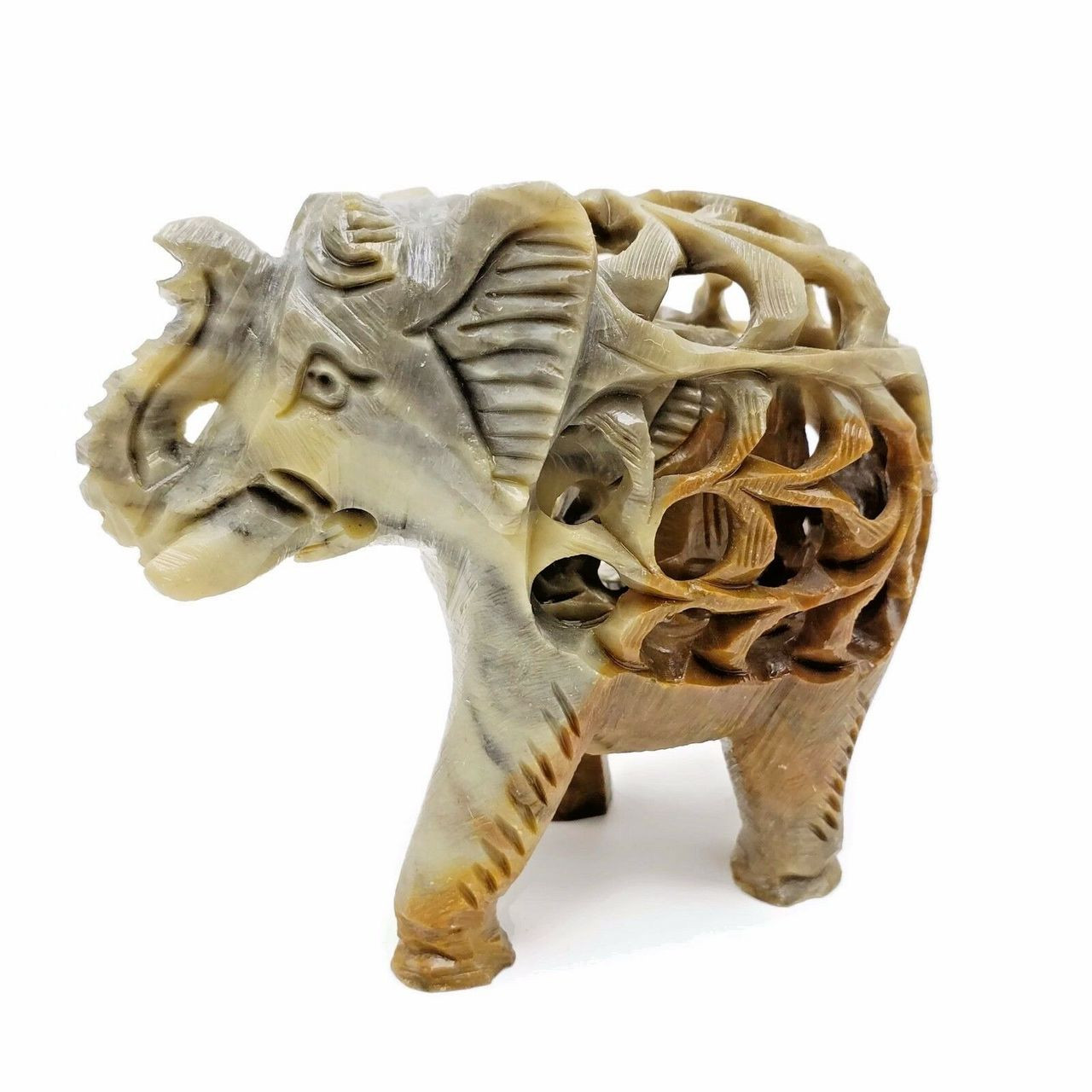 Carved Soapstone Elephant with Calf Inside