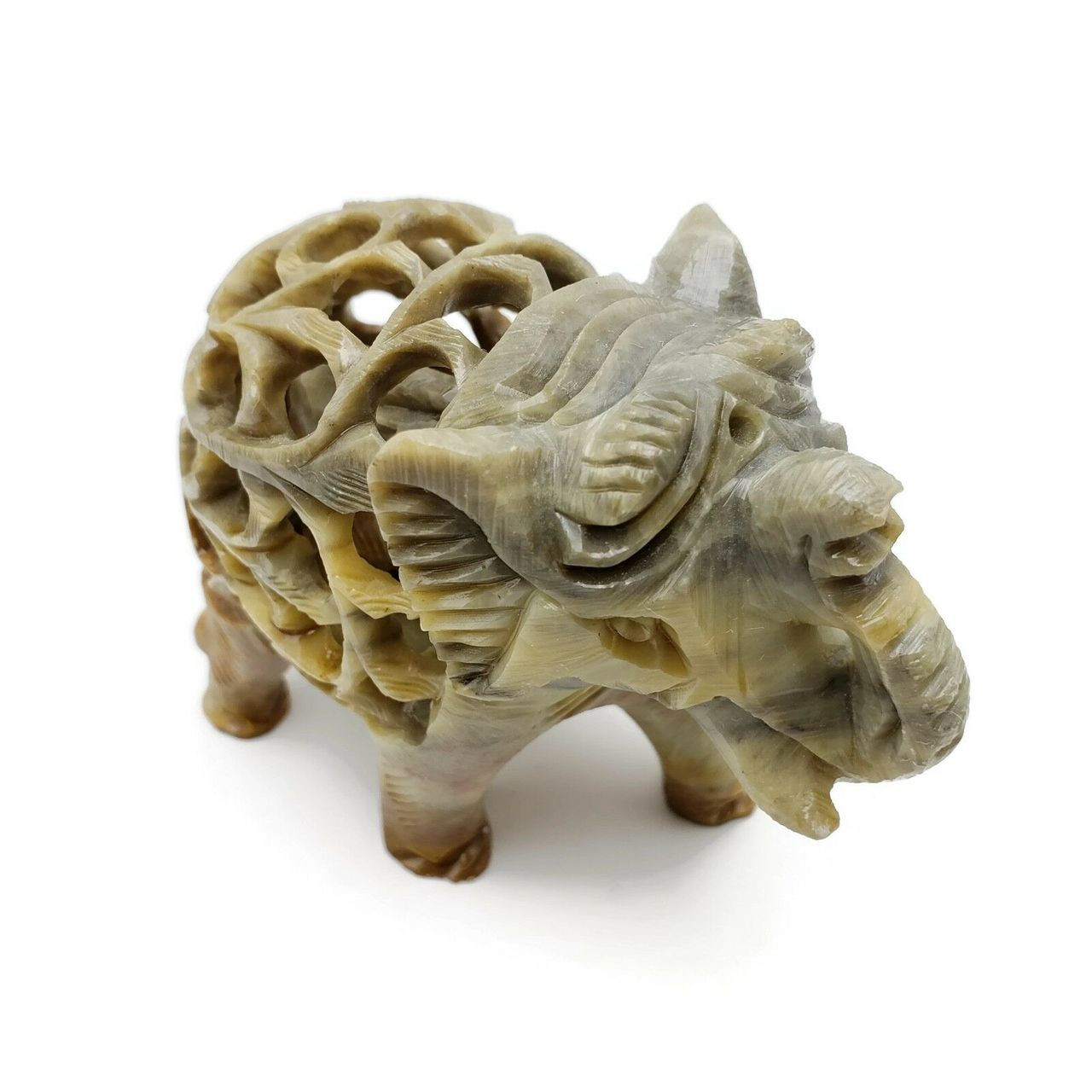 Carved Soapstone Elephant with Calf Inside