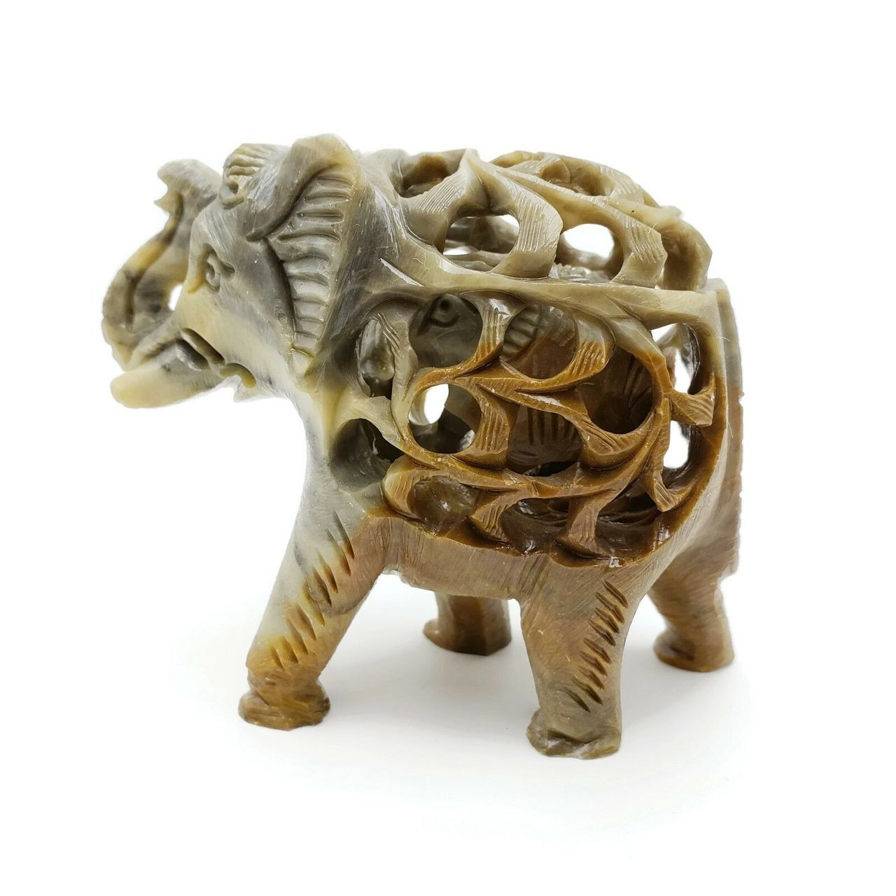 Carved Soapstone Elephant with Calf Inside