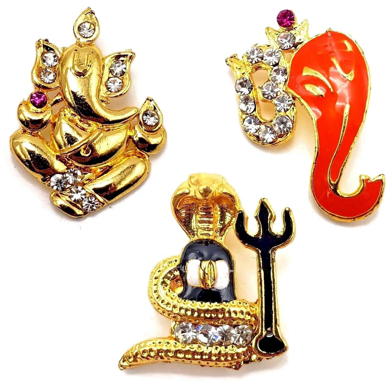 Shivling Lingam Pendant Trishul Ganesh Om Necklace Pendant Gold Plated CZ Stone