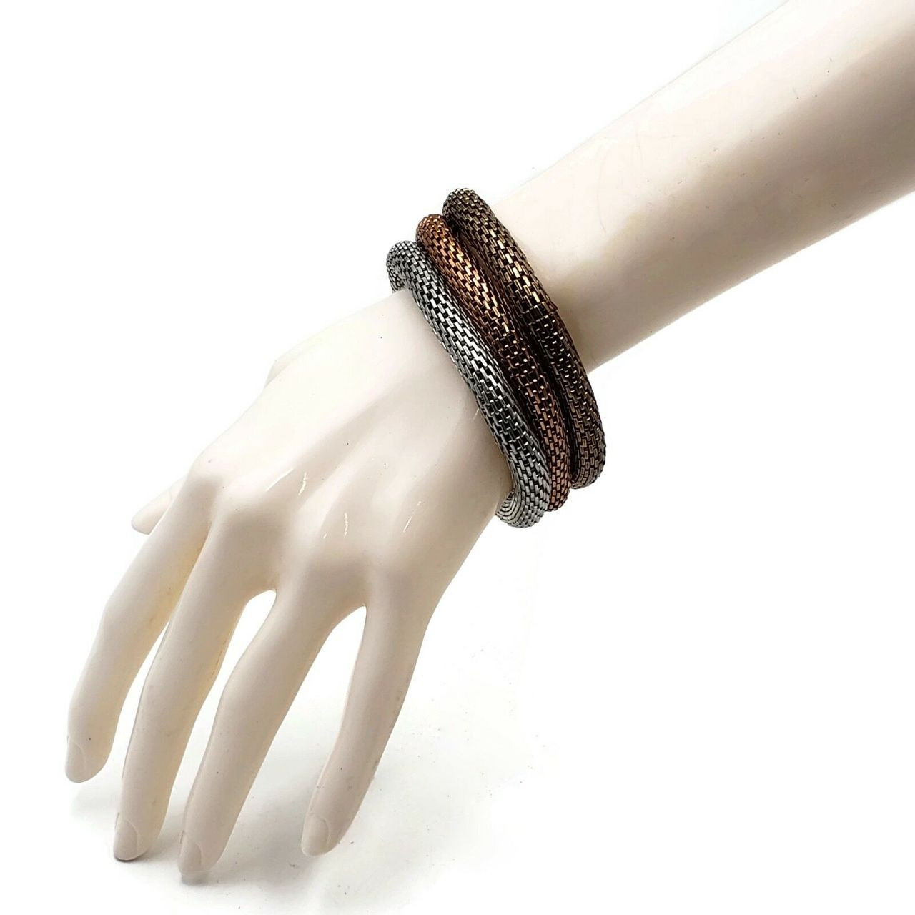 Subira Three Tone Elastic Snake Chain Bracelet - 3pc Set