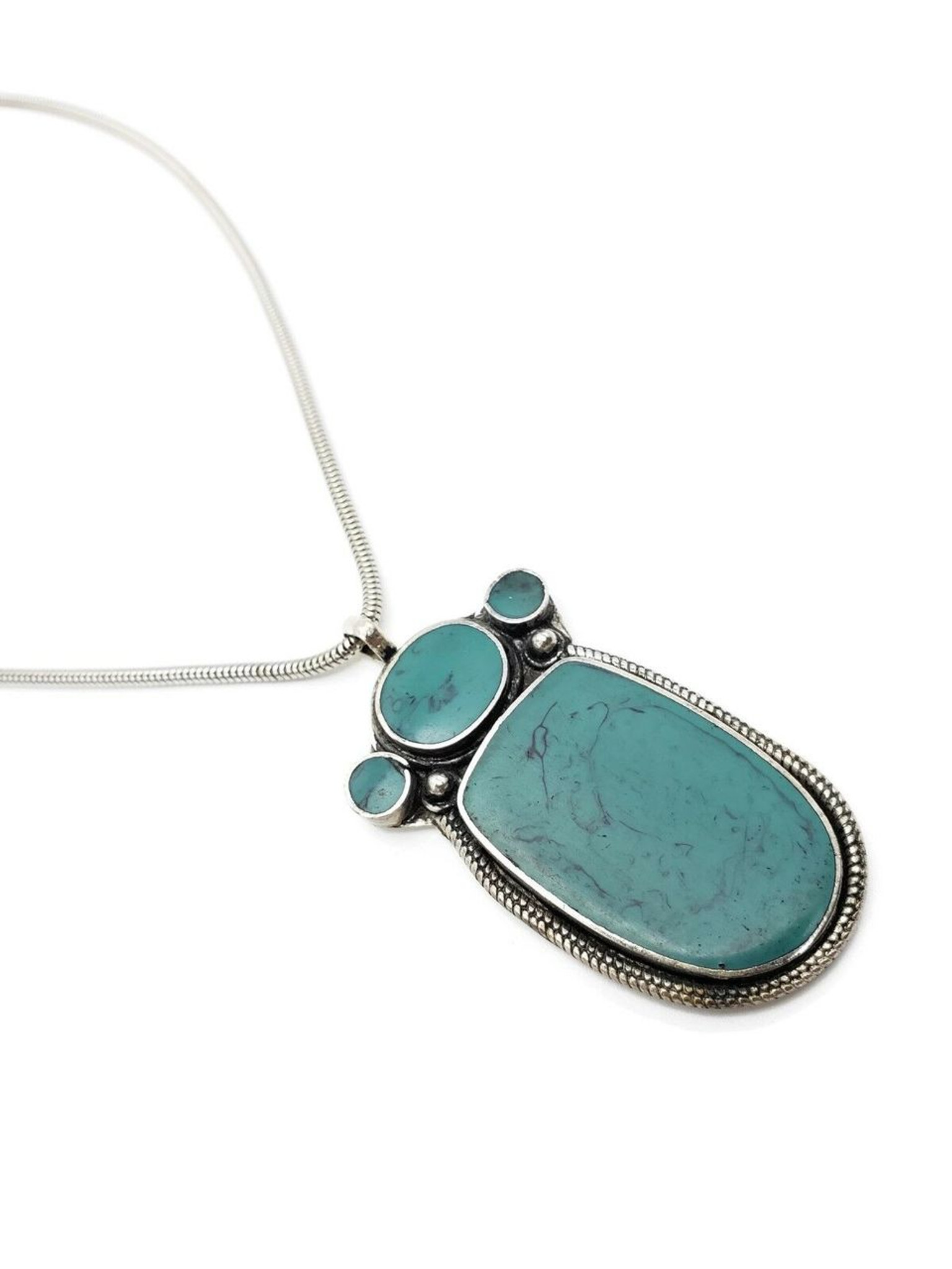 Zalika Classic Silver Plated Necklace with Resin Turquoise Pendant 