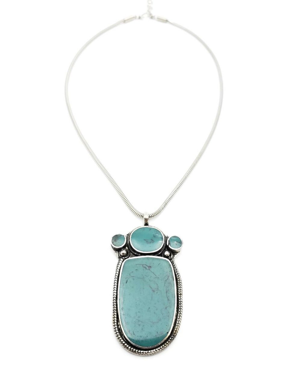 Zalika Classic Silver Plated Necklace with Resin Turquoise Pendant 