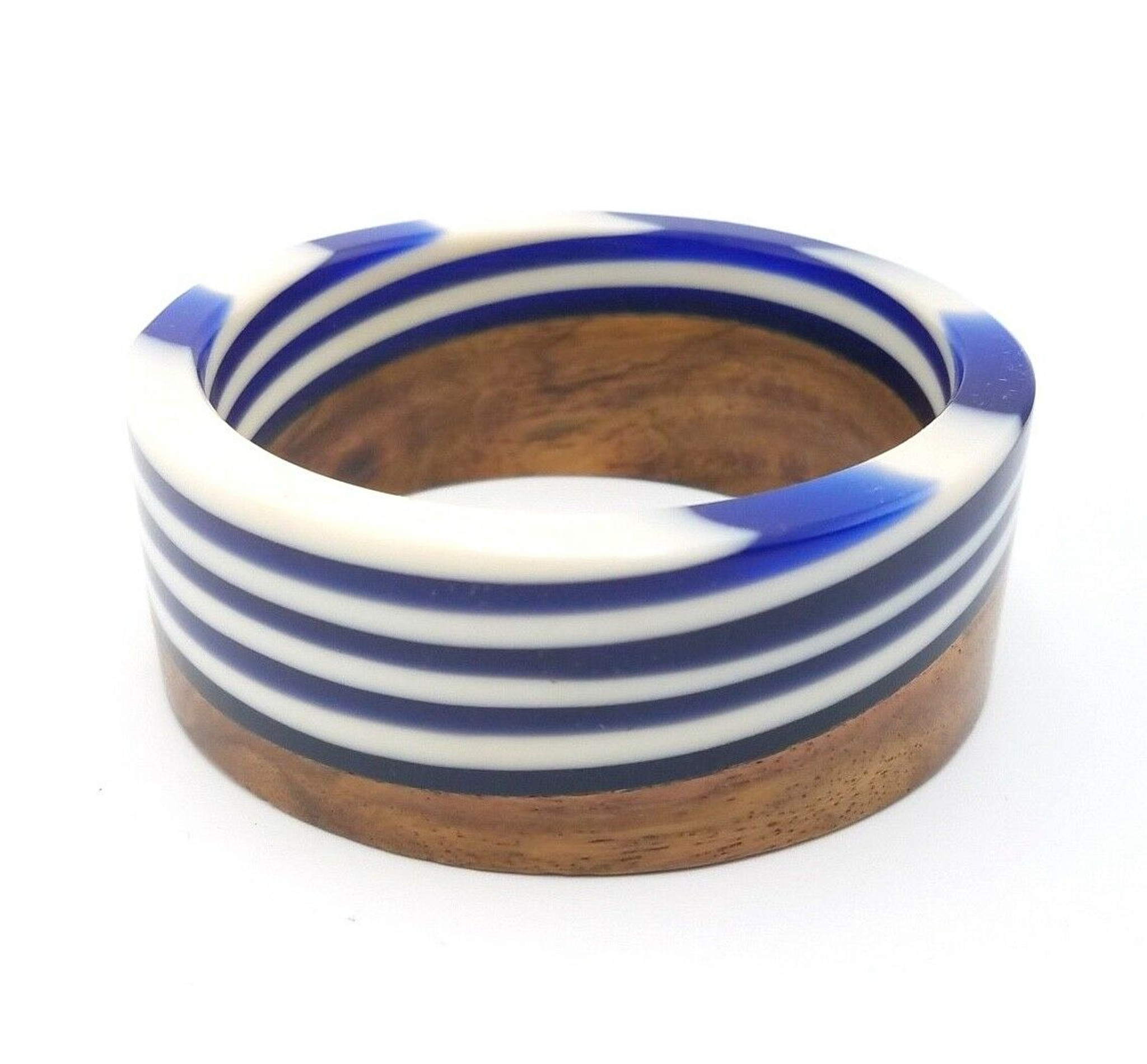 Safiya Layered Resin and Wood Bangle - Blue & White