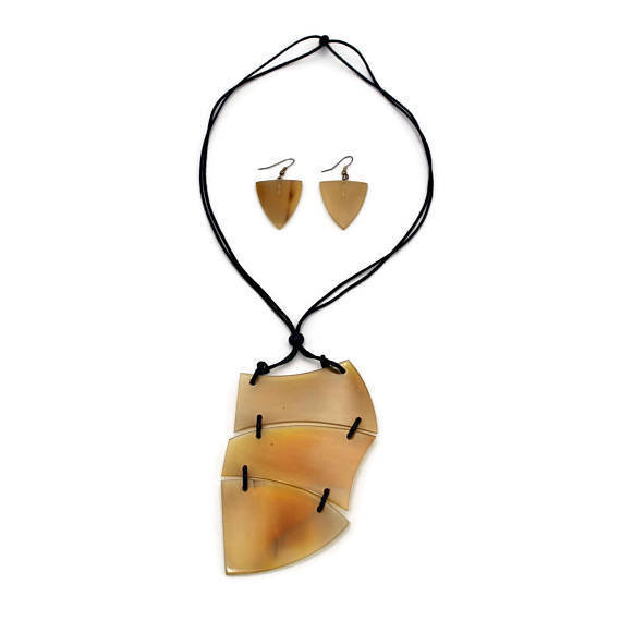 Natural Buffalo Horn Necklace Set With Matching Earrings