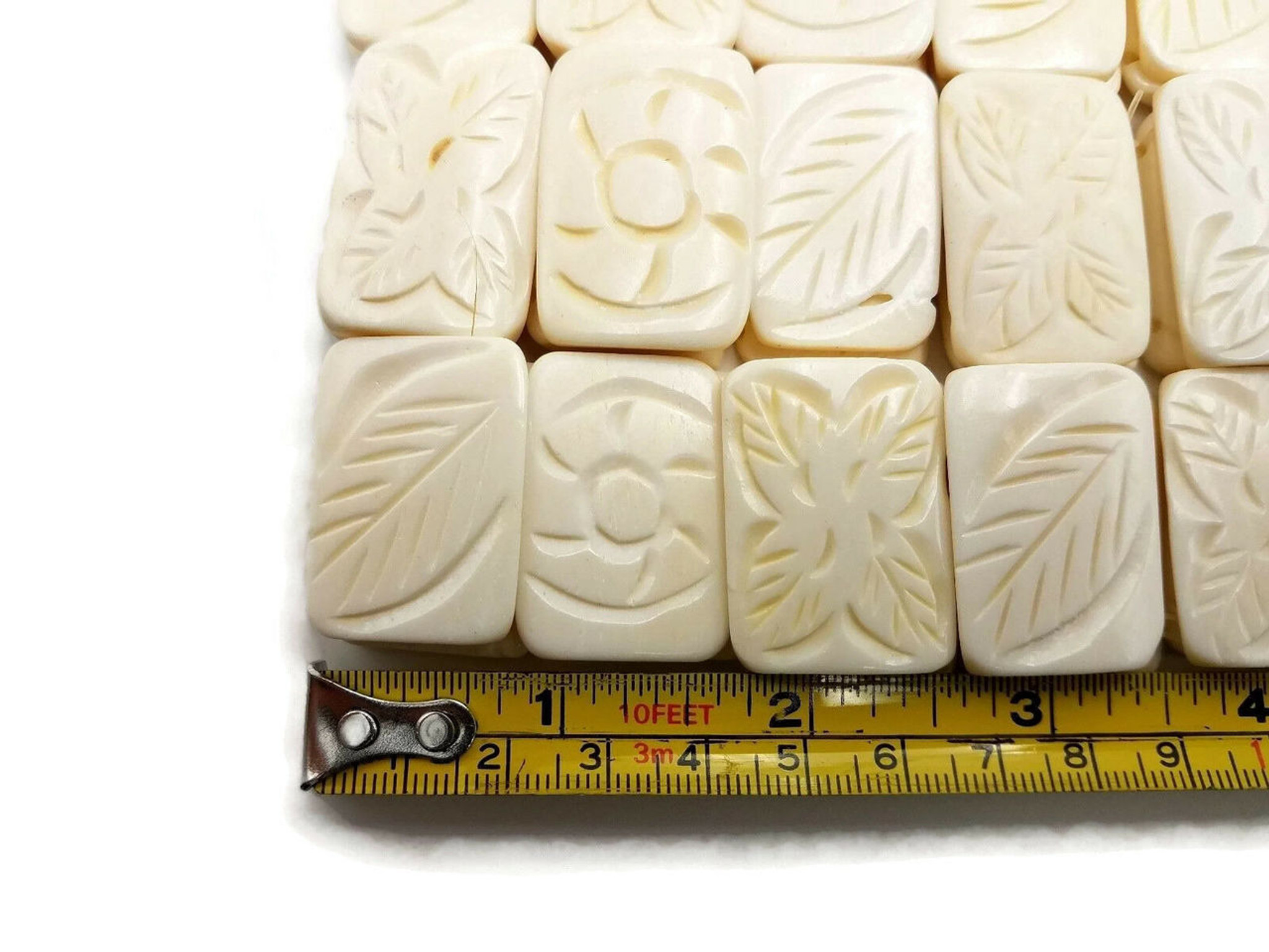 White Carved Bone Beads Jewelry Making Ivory Color 24 Pc Fashion Jewelry