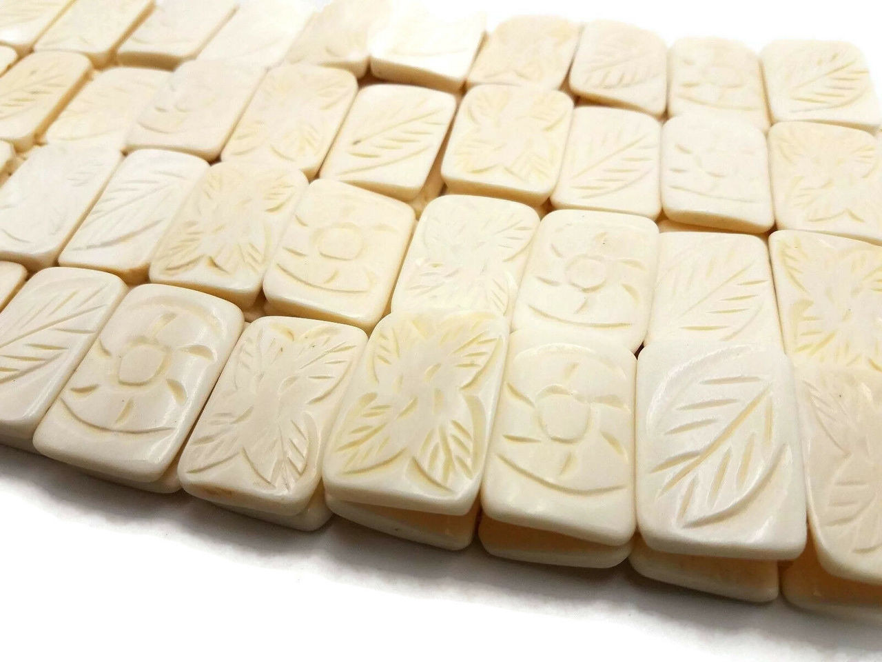 White Carved Bone Beads Jewelry Making Ivory Color 24 Pc Fashion Jewelry