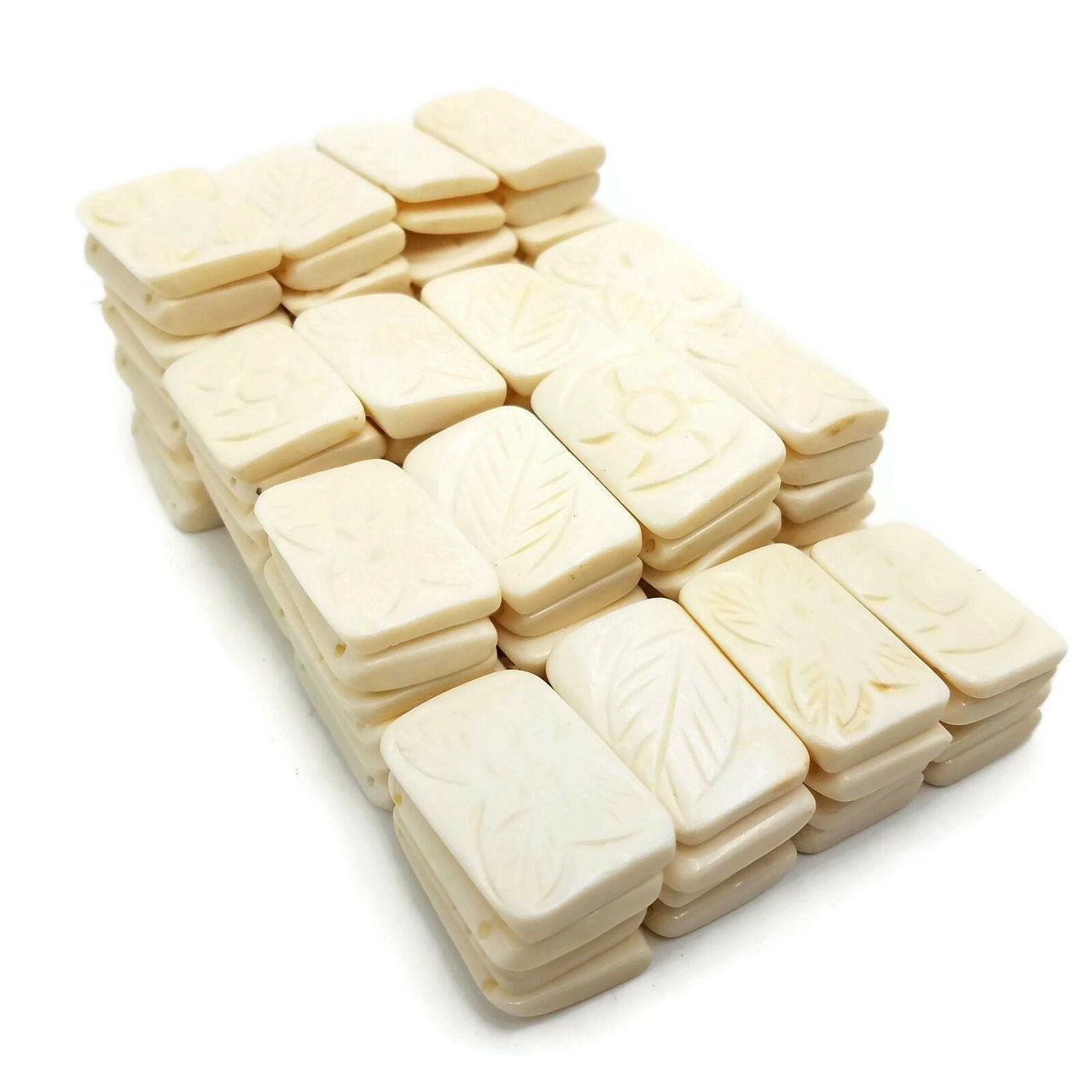 White Carved Bone Beads Jewelry Making Ivory Color 24 Pc Fashion Jewelry