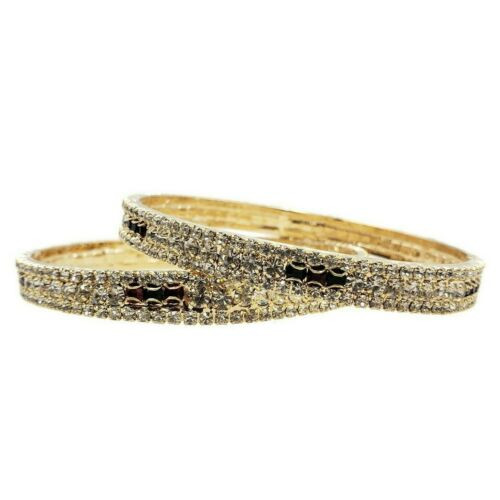 Anika Bollywood Wedding Gold Plated Bangle with Rhinestones - 2pc Set