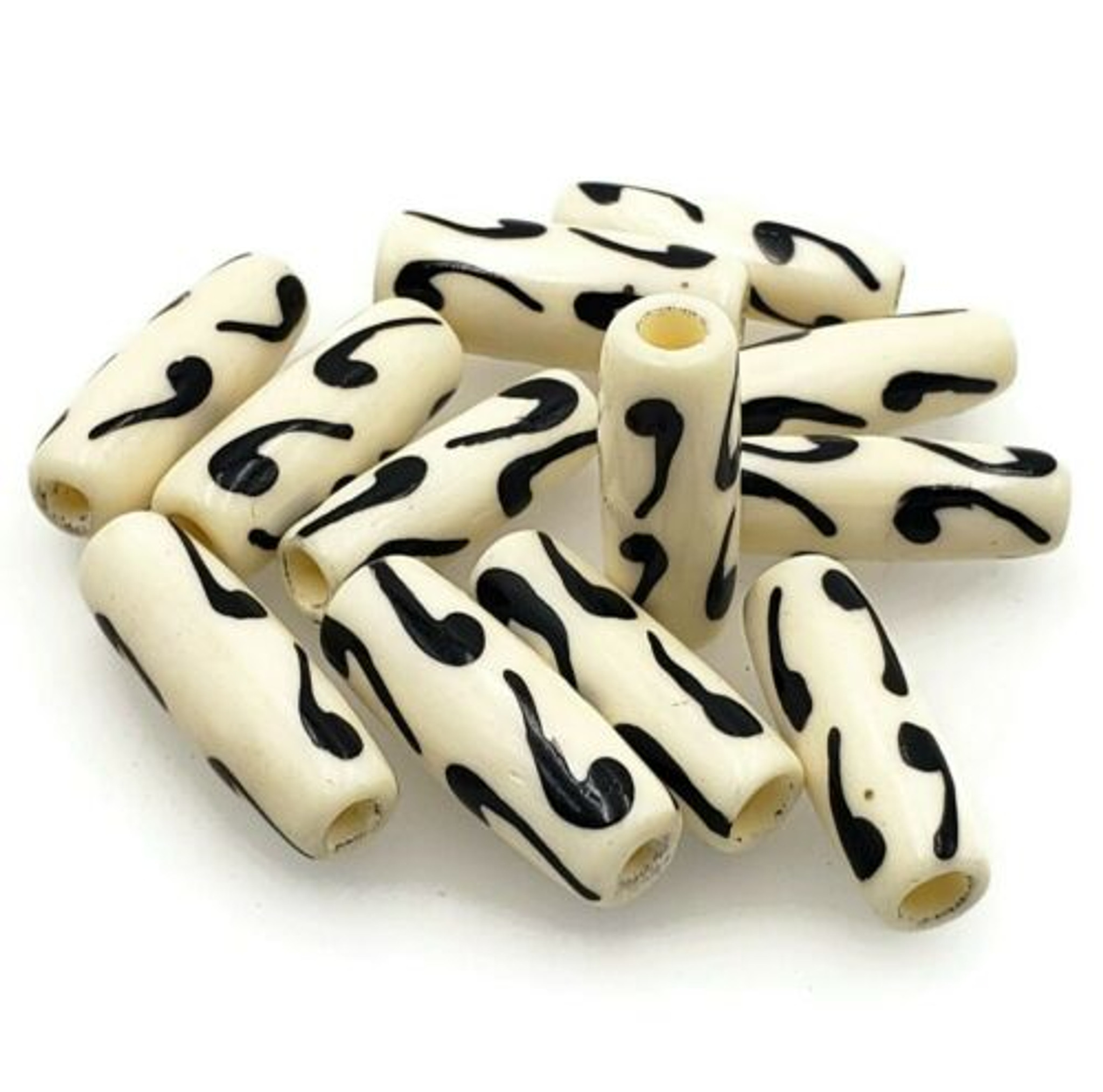 Batik Bone Beads Buffalo Bone Hair Pipe Beads White Color Comma 1" 25pc