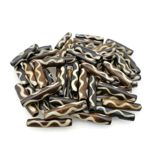 Batik Bone Beads Buffalo Bone Hair Pipe Beads Dark Brown Color .1" 50pc