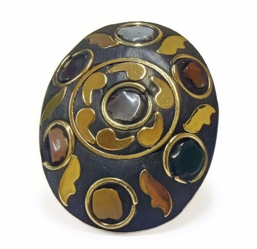 Adeleka Chunky Brass and Rough Agate Chips Ring