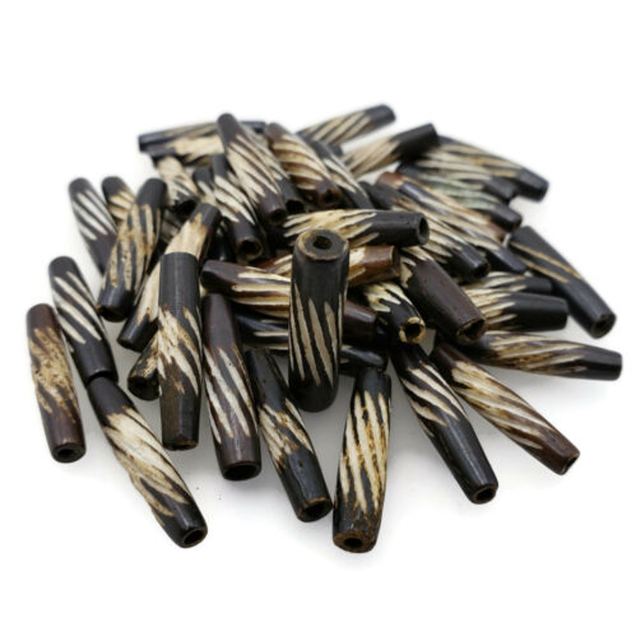 Carved Bone Beads Buffalo Bone Hair Pipe Beads Dark Brown Color .1" 50pc