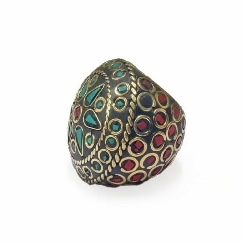 Ashanti Terracotta and Mosaic Sultani Ring - Green & Red
