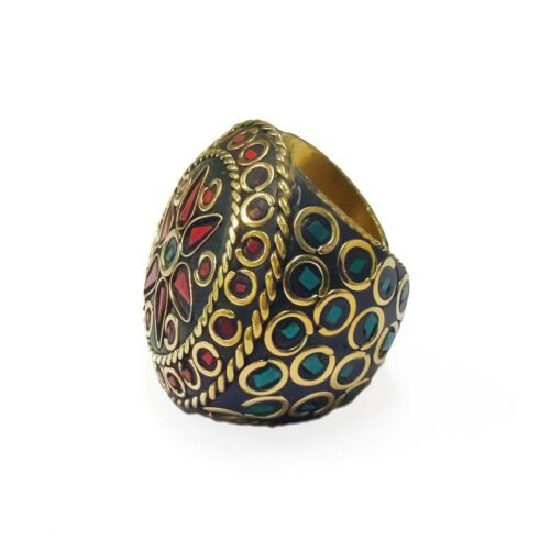 Ayanna Terracotta and Mosaic Sultani Ring - Red & Green