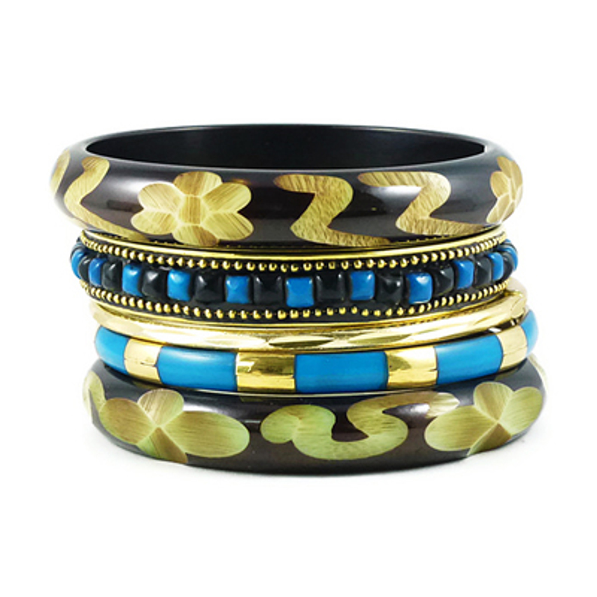 Handmade Resin and Brass Bangle Bracelet Set Of 5