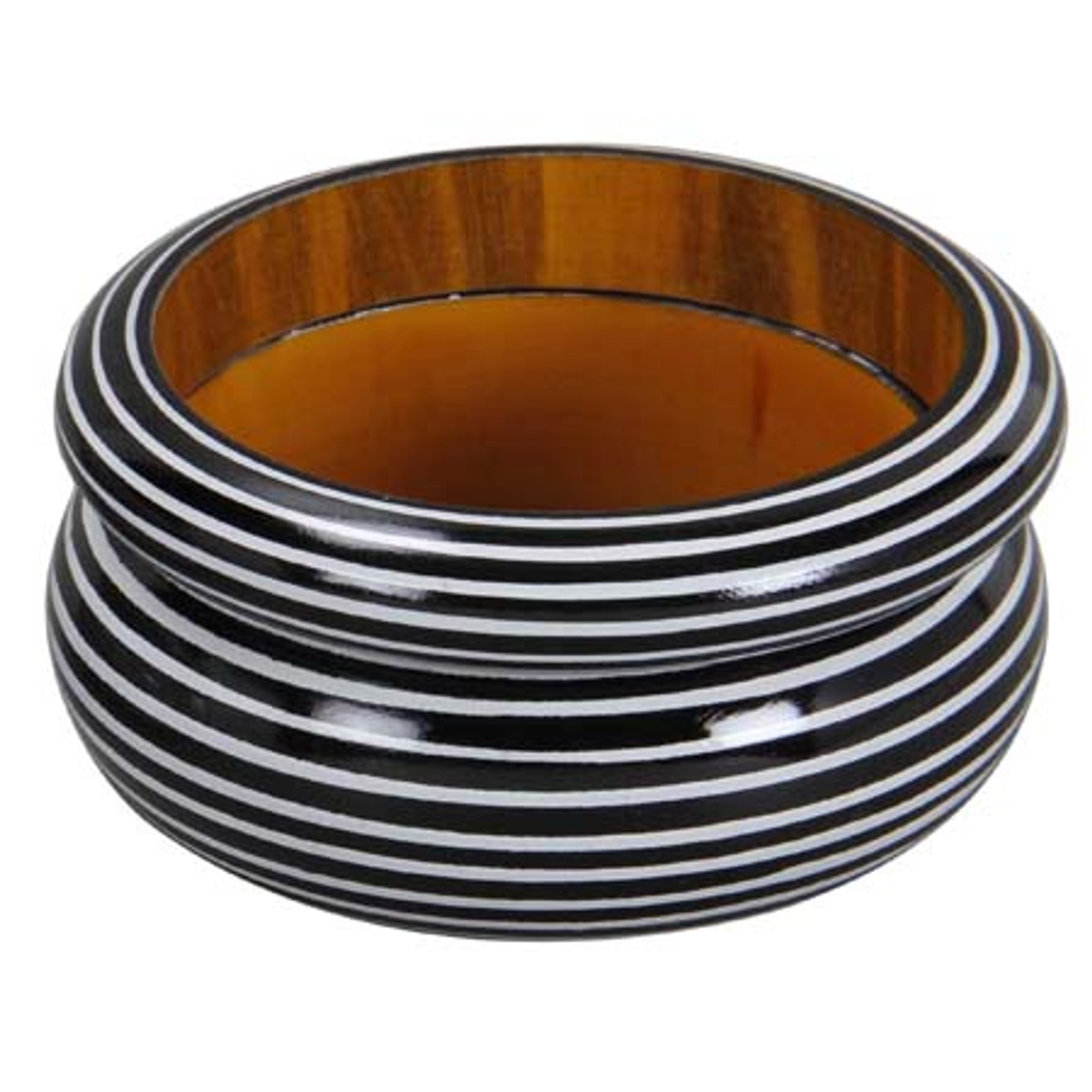 Retha Black & White Stripe Painted Wood Bangles - 2pc Set