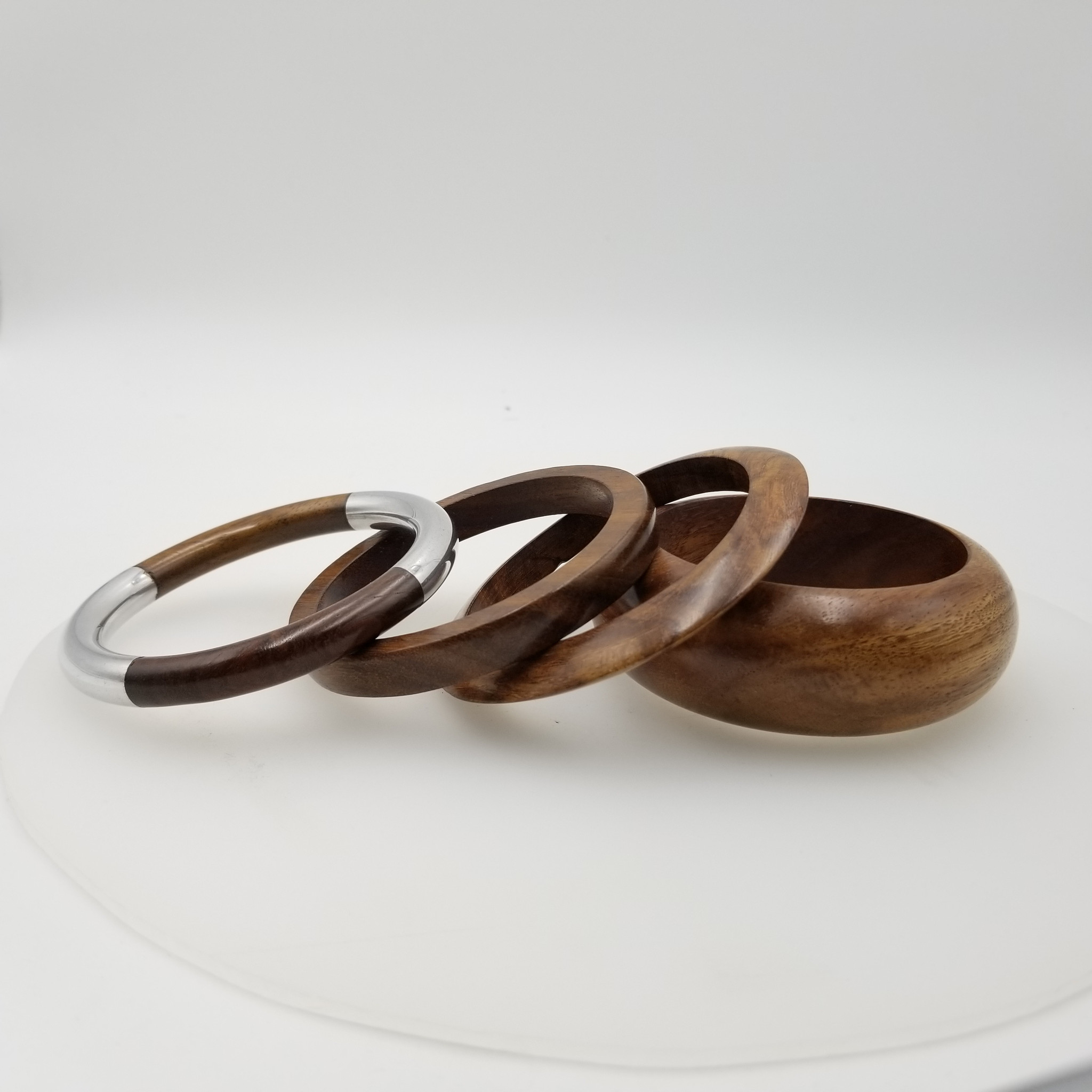 Wood Bangles Set Of 4 With Half Metal Half Wood