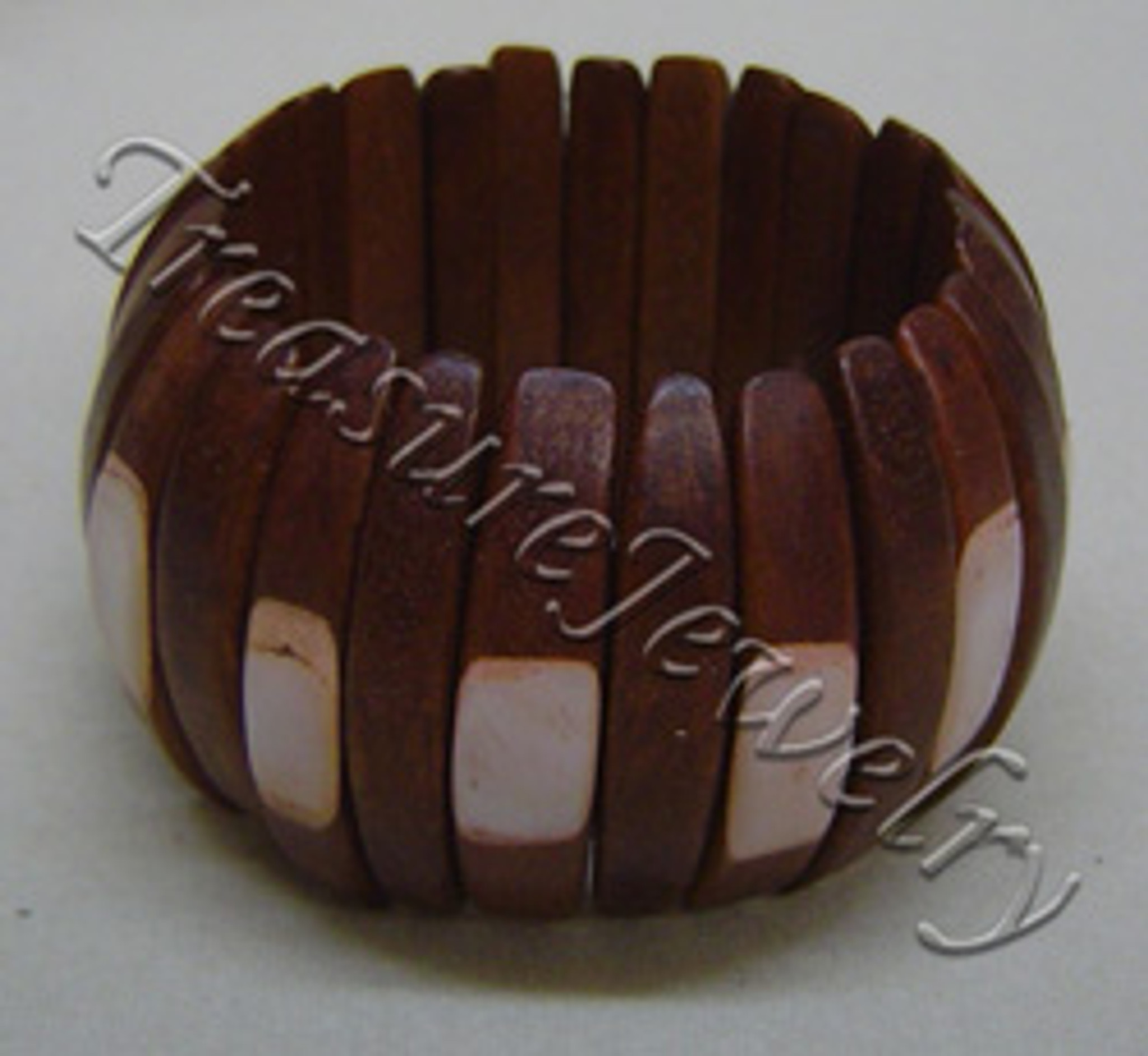 Wood Stretch Bracelet With Mother Of Pearl Inlay Work