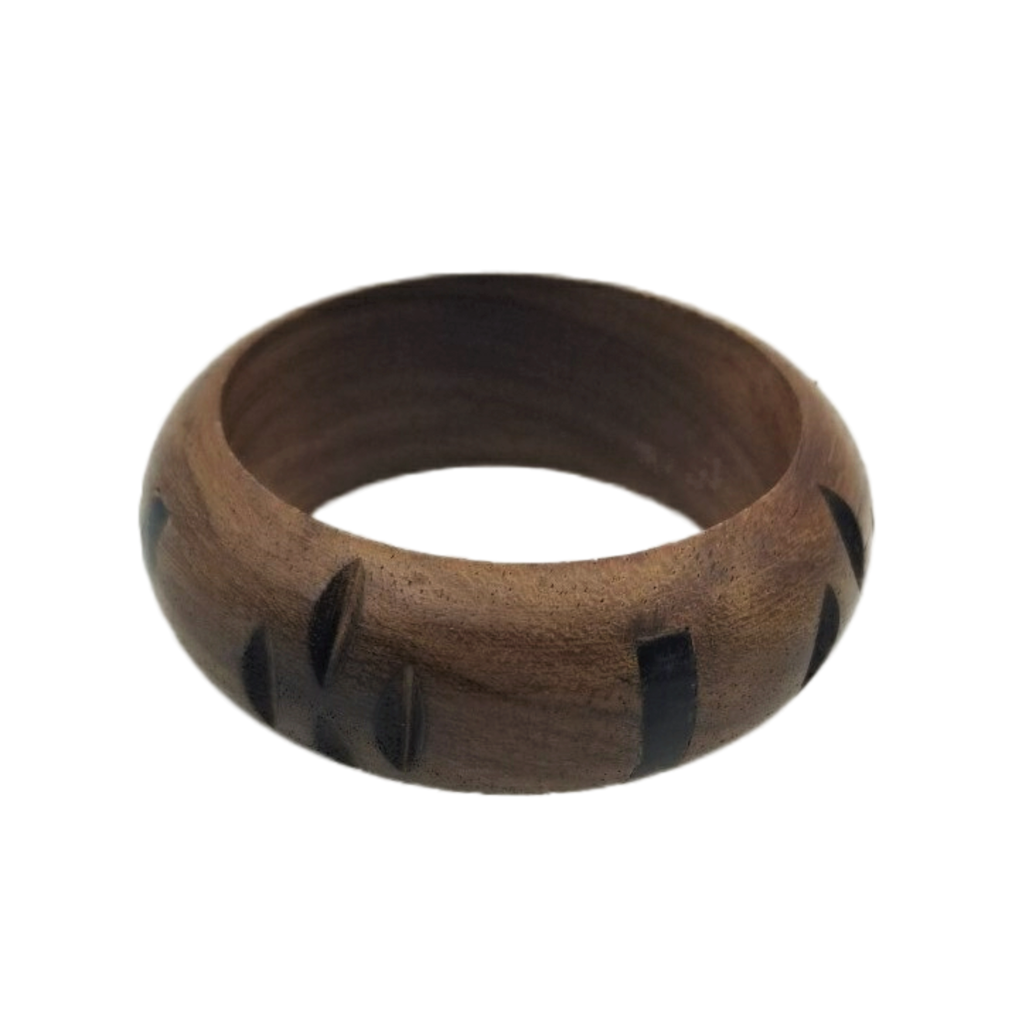 Natural Wood Bangle Carved With Horn Inlay