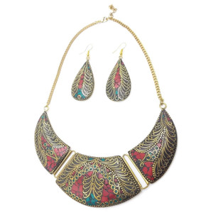 Jessa Filigree Crescent Necklace & Earrings Set