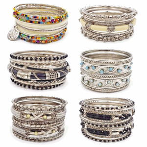 Bangle Set 6 Sets Wholesale Lot Assorted Mix Designs Silver Plated