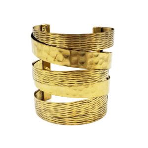 Clementine Boho Chic Brass Metal Cuff Bracelet with Hammered Accent