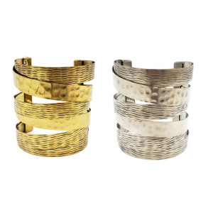 Clementine Boho Chic Brass Metal Cuff Bracelet with Hammered Accent