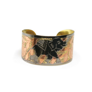 Brass and Copper Elephant Bracelet African Jewelry 1.5" wide cuff