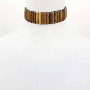 Waheeda Natural Wood Tone Hair Pipe Beads Choker 