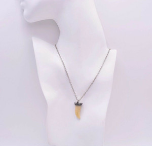 Kalene Silver Plated Brass Chain Necklace with Tooth Shaped Buffalo Horn Bone Pendant 