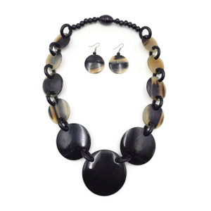 Agatha Horn / Bone Disks Necklace and Earrings Set