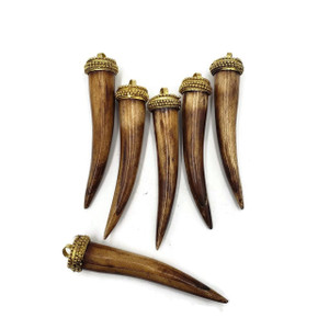 Buffalo Horn Tusk Tooth Spike Pendant Earrings Necklace Charm Beads 3.5" 3pcs