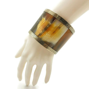 Tabitha Chunky Horn Bangle Bracelet with Brass Linings