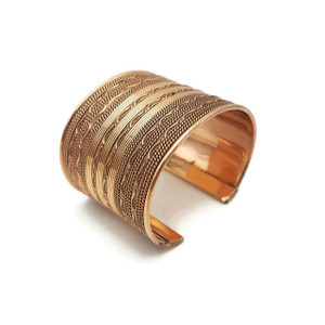 Chunky Copper Cuff Bracelet with Copper Wire Design