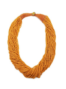 Ethnic Glass Seed Bead Multi Strand Statement Bib Orange Rust Necklace