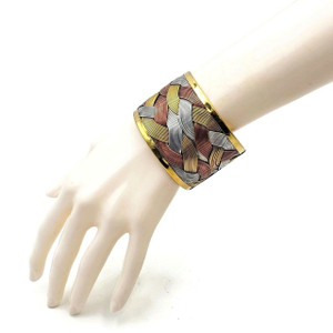 Fashion Brass Cuff Gold Plated Three Tone Weave Braided Copper Brass Jewelry