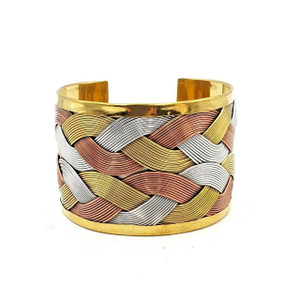 Fashion Brass Cuff Gold Plated Three Tone Weave Braided Copper Brass Jewelry