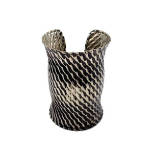 Tiana Tribal Silver Plated Cuff with Black Diagonal Pattern