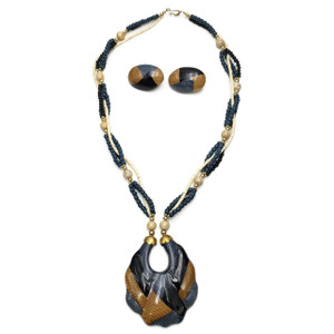 Waku Wooden Statement Necklace with Wood Beads Snake Skin Pendant