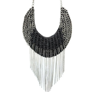 Indie Fringed Leather Bib Necklace