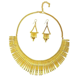 Gold Plated Chain Canine Shape Chunky Choker Statement Pendant Bib Necklace