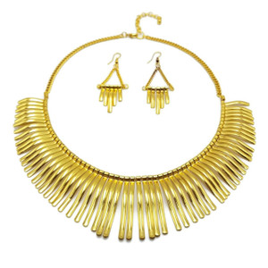 Gold Plated Chain Canine Shape Chunky Choker Statement Pendant Bib Necklace